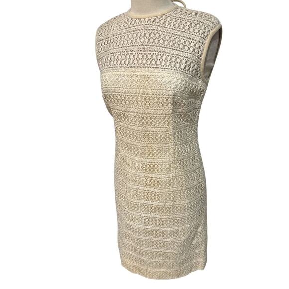 Vintage Anne Fogarty CROCHET OVERLAY VANILLA CAREER DRESS SZ L/XL - Picture 1 of 4